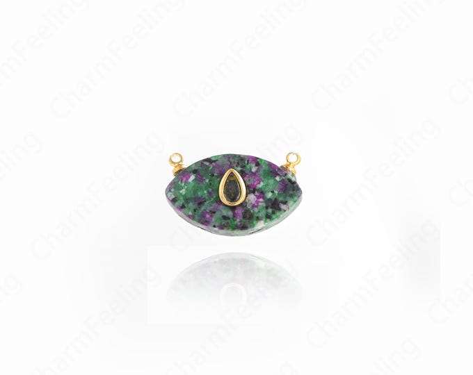 Natural Stone Charm,18K Gold Filled Eye Charm,Oval Eye Pendant, Micropavé CZ Oval Pendant, DIY Jewelry Accessories,14x22x6mm