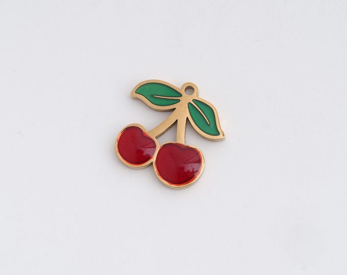 Enamel Cherry Charms,Dainty Fruit Charm, 18K Gold Filled Cherry Pendant,DIY Jewelry Accessories 14.2x14.2x1.6mm