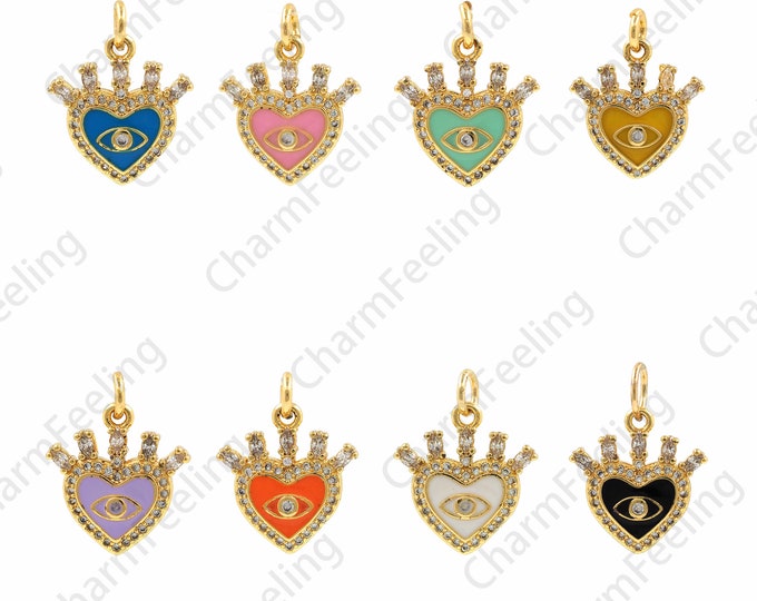 Heart Eye Necklace, Enamel Eye Pendant, Heart Charm, Heart Pendant, Turkish Eye Charm, DIY Jewelry Making Accessories 15.5x19.5x3mm 1pcs