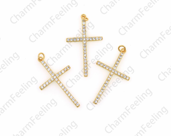 Micropavé CZ Cross Necklace, Cross Charm,18K Gold Filled Cross Pendant,  Religious Charm,Christian Charm,DIY Jewelry Accessories,40x21x2.3mm