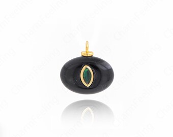 Natural Stone Charm,18K Gold Filled Eye Charm,Oval Eye Pendant, Micropavé CZ Oval Pendant, DIY Jewelry Accessories,18x18x6mm