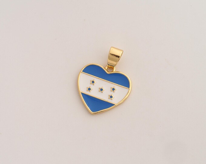 Enamel Honduras Flag Pendant,Heart Flag Pendant,18K Gold Filled Honduras Charm,DIY Jewelry Accessories,23x17.3x1.6mm