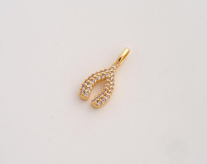 CZ Wishbone Pendant,Wishbone Pendant,18K Gold Filled Wishbone Charm,DIY Jewelry Accessories,18.6x8.4x2.8mm