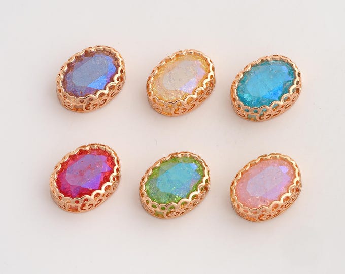 10 pcs 18K Gold Filled Gemstone Spacer Beads,Oval Gemstone Beads,Oval Beads,DIY Jewelry Supplies,10x14mm