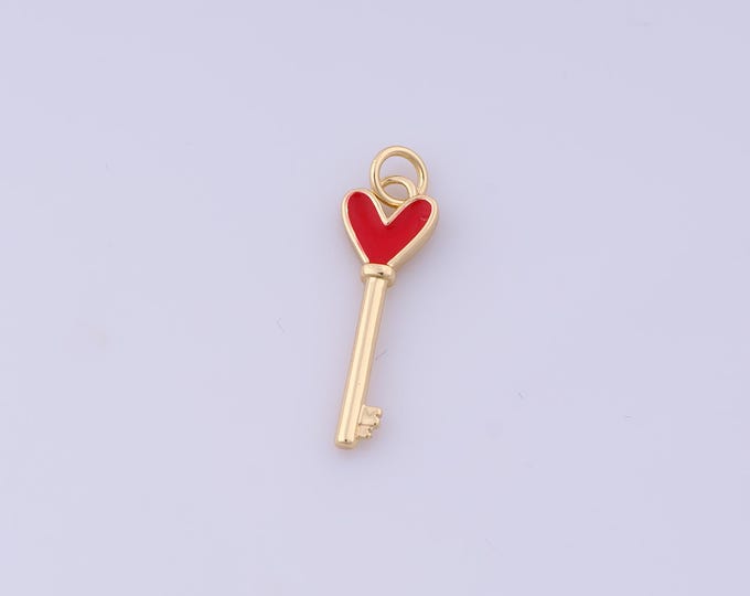 Enamel Heart Charm,18K Gold Filled Key Pendant,Love Pendant,DIY Jewelry Making Accessories,26.4x7.7x2.5mm