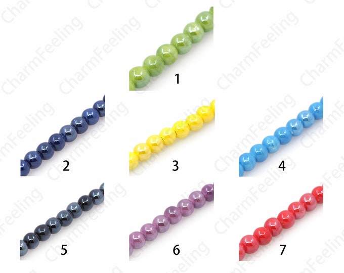 Multi-Color Options, Painted Ceramic Beads, Round Spacing Beads, Ceramic Ball Beads, Hand-Painted Ceramic, DIY Jewelry Supplies, 8mm