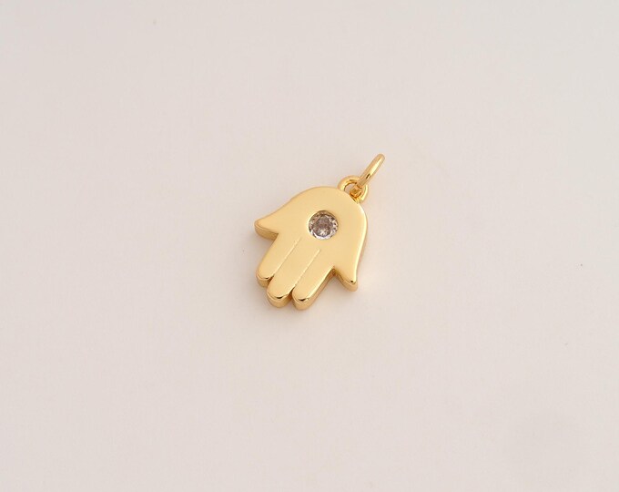 5 pcs CZ Hamsa Hand Pendant,Fatima Pendant,18K Gold Filled Hamsa Charm,DIY Jewelry Accessories,19x12.2x2.8mm