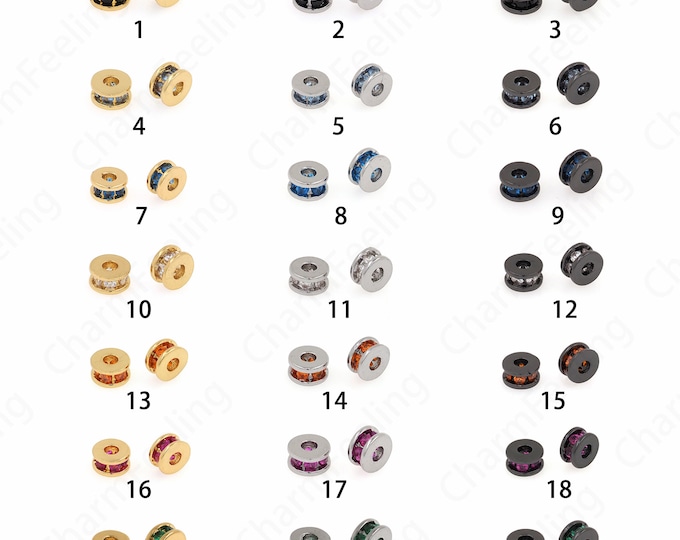 18K Gold Filled Flat Beads,Micropave CZ  Cylinder spacer Beads,Large Hole bead,Cubic Zirconia Gold Spacer Beads 5x2.7mm