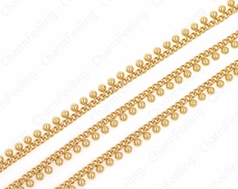 18K Gold Filled Ball Chain, Bracelet Necklace Accessories,Brass Chain, Jewelry Chain,Gold Oval Paperclip Chain,18K Gold Filled Round Chain