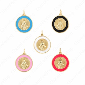 Micropavé CZ Catholic Jewelry,Our Lady Pendant,Catholic Charm,18K Gold Filled Our Lady Charm, Round Pendant,DIY Jewelry Supplies,18x23x3mm