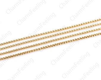 Collar de cadena de caja, chapado en oro de 18 quilates, sin níquel ni plomo, cadena semiacabada para hombre y mujer, 1 metro