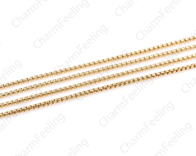 Box Chain Necklace, 18K Gold-plated Nickel-Free And Lead-Free Box Chain, Semi-Finished Chain For Men And Women 1 meter