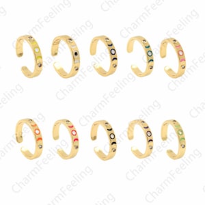 Anillo apilable relleno de oro de 18K, anillo diario CZ de micro-pavimento, anillo ajustable, anillo diario, anillo abierto de oro, anillo lunar, anillo creciente