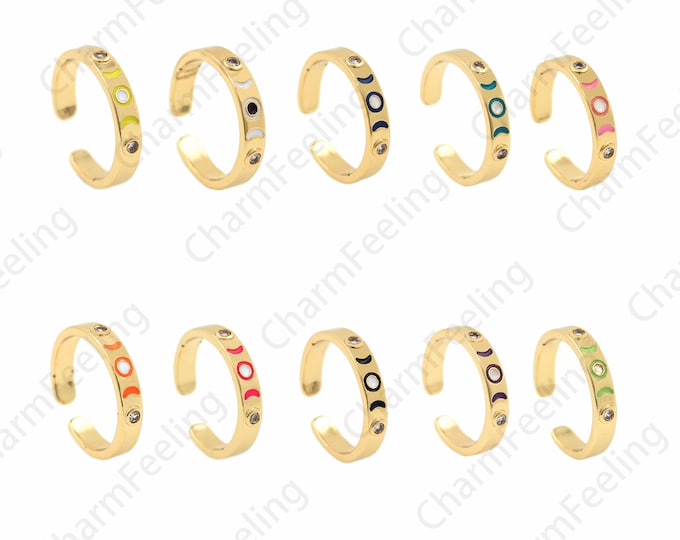 18K Gold Filled Stackable Ring, Micro-pave CZ Daily Ring, Adjustable Ring, Daily Ring, Gold Open Ring, Moon Ring, Crescent Ring