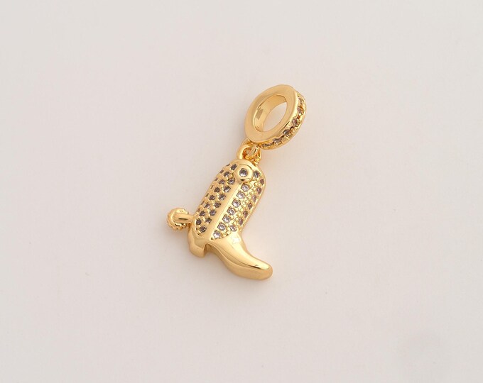 CZ Cowboy Boot Pendant,Cowboy Boot Pendant,18K Gold Filled Cowboy Boot Charm,DIY Jewelry Accessories,24x14.4x3.2mm