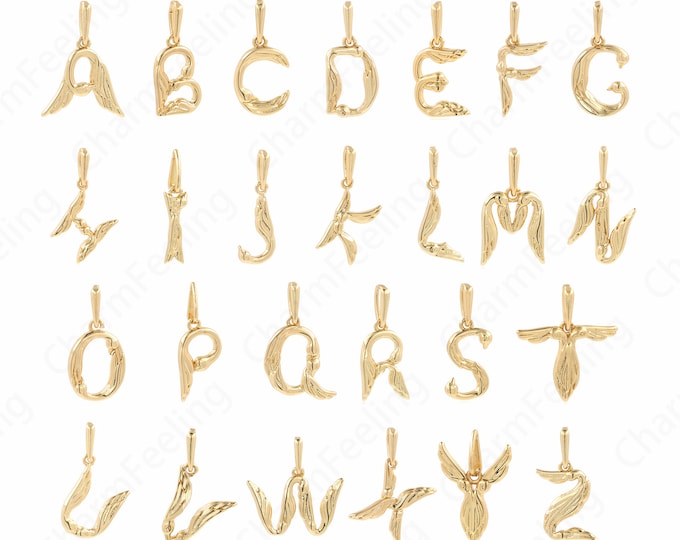 1pcs 18K Gold Filled Letter Pendant,Mini Letter Pendant,Original Wings Letter Necklace,Word Bracelet Made Calmly 21x13.8x2.2mm