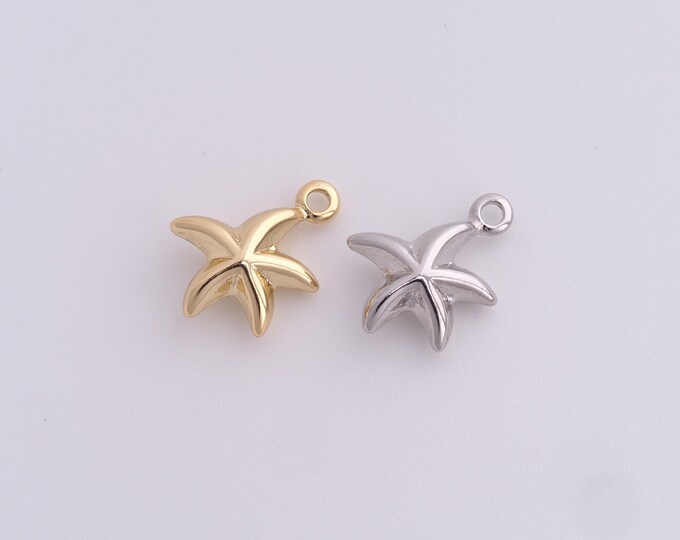 Nautical Charm, Starfish Pendant, Ocean Charm, 18K Gold Filled Starfish Necklace, Starfish Charm, DIY Jewelry Supplies, 15x11x4.6mm