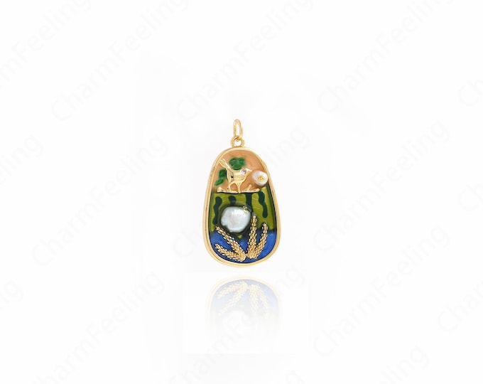 Enamel Flower Charm,18K Gold Filled Orchid Charm, Oval Charms,DIY Jewelry Making Accessories 33x17.7x4.2mm