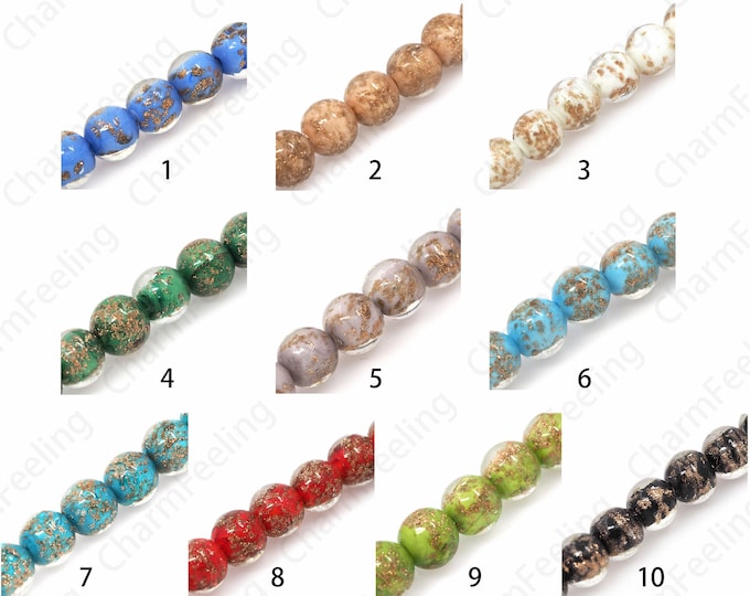 Glass Spacer Beads,Gold Foil Glass Beads,Murano Spacer Beads,Necklace Beads,Glass Jewelry,DIY Beading Supplies,12mm