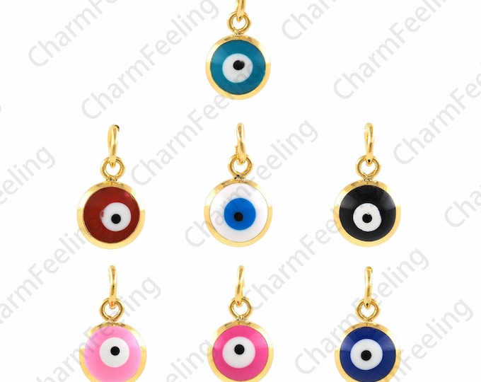 Eye Pendant, Round Pendant, 18K Gold Filled Demon Eye Necklace, Enamel Eye Necklace, Enamel Charm, DIY Jewelry Accessories, 8x14x2.2mm