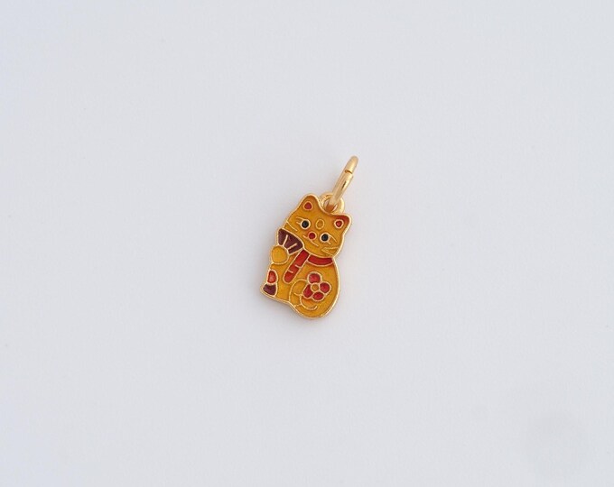 18K Gold Filled Cat Pendant,Enamel Cat Necklace, Cute Jewelry, Animal Pendant, Animal Charm, DIY Jewelry Accessories, 13.7x6.5x1.3mm