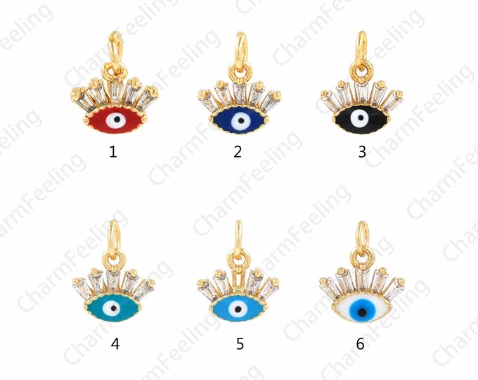 Enamel Pendant, Micropavé CZ Magic Eye Pendant, 18K Gold Filled Enamel Eye Necklace, DIY Jewelry Accessories, 10x10.5x3mm