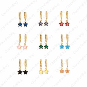 Orecchini pentagramma, orecchini rotondi, orecchini traforati MicroPavé CZ, orecchini pendenti riempiti in oro 18K, regalo per lei, forniture di gioielli fai-da-te, 22x13mm