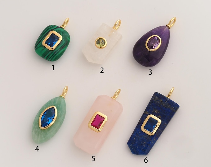 Natural Stone Pendant,Energy Stone Pendant,18K Gold Filled Stone Charm,DIY Jewelry Accessories
