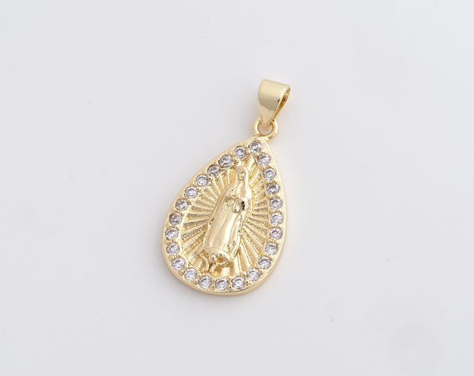 Gold Religion Pendant,18K Gold Filled Virgin Mary Pendant,Waterdrop Necklace,DIY Jewelry Accessories,29.2x15.3x3mm