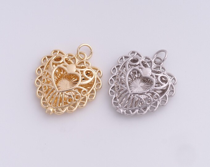 Gold Heart Pendant,Love Necklace,18K Gold Filled Love Charm, Heart Charm, DIY Jewelry Accessories, 24.7x20x4.3mm