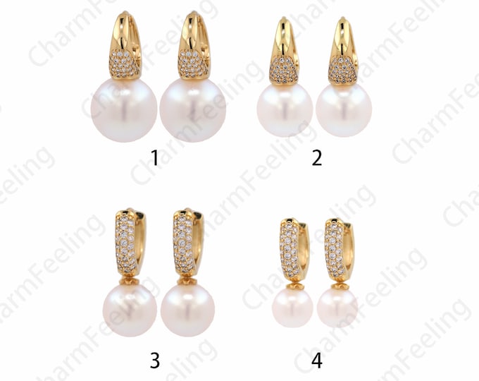 Ball Earrings, Micropavé CZ Round Earrings, 18K Gold Filled Crystal Earrings, Glass Earrings, DIY Jewelry Supplies, 8mm 10mm 12mm 14mm