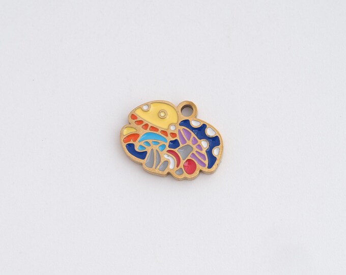 Enamel Mushroom Charms,Dainty Fungi Charm, 18K Gold Filled Mushroom Pendant,DIY Jewelry Accessories 10.8x13.6x1.3mm