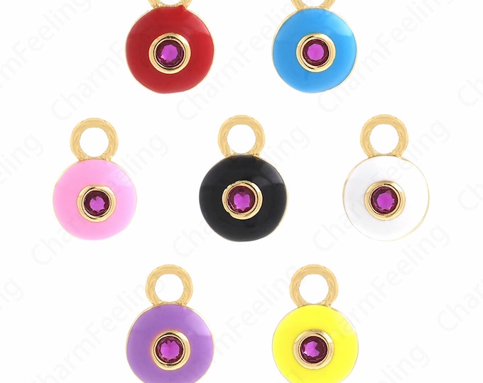 Magic Eye Pendant, Micropavé CZ Eye Pendant, 18K Gold Filled Round White Enamel Necklace, Lucky Eye Pendant 13.2x9.3x3.6mm