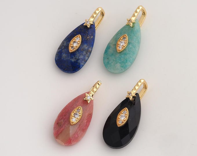 Natural Stone Pendant,Energy Stone Pendant,18K Gold Filled Water Drop Charm,DIY Jewelry Accessories,31x13.3x8.2mm