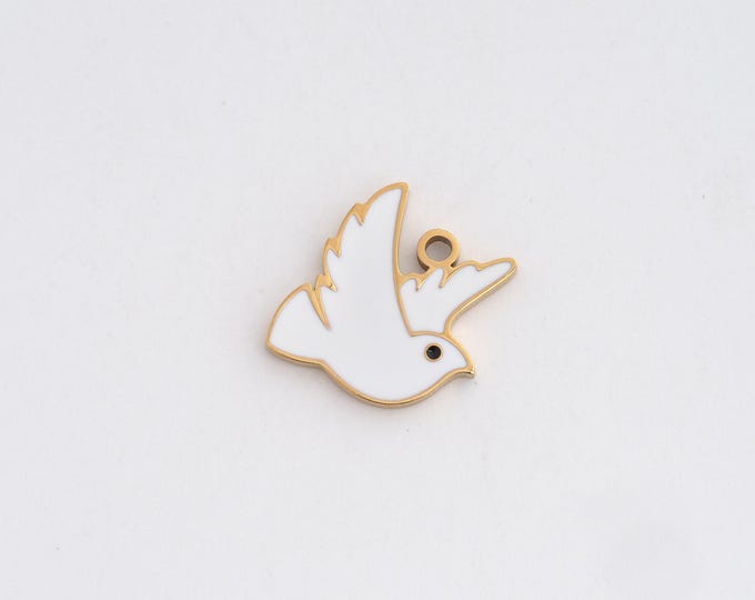 Enamel Pigeon Charms,Dainty Pigeon Charm, 18K Gold Filled Bird Pendant,DIY Jewelry Accessories 13.5x12.5x1.3mm