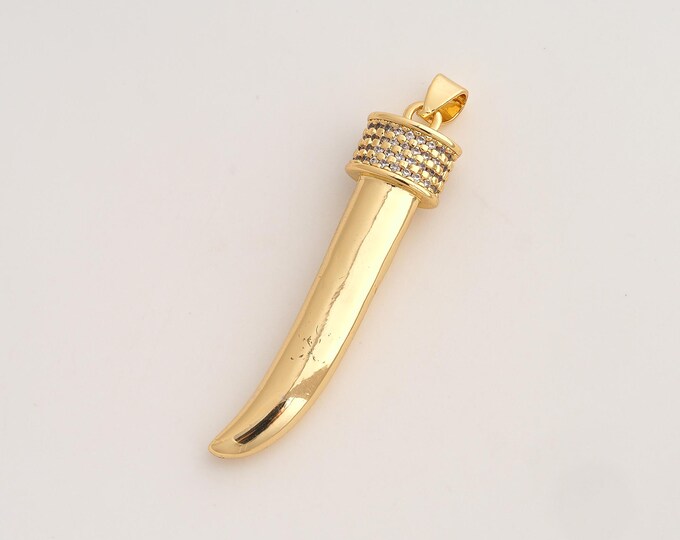 CZ Horn Pendant,Horn Pendant,18K Gold Filled Horn Charm,DIY Jewelry Accessories,54x12x7.6mm