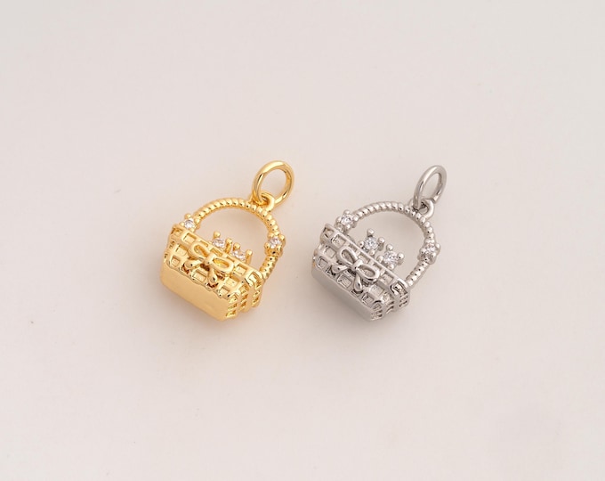 CZ Basket Pendant,Basket Pendant,18K Gold Filled Basket Charm,DIY Jewelry Accessories,17.7x10.8x7mm