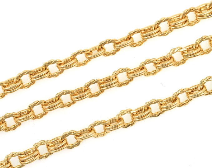 1 Meter, Semi-Finished Textured Chain, 18K Gold Filled Cable Chain, Double Chain, Brass Chain, Bracelet And Necklace Accessories, 7 mm
