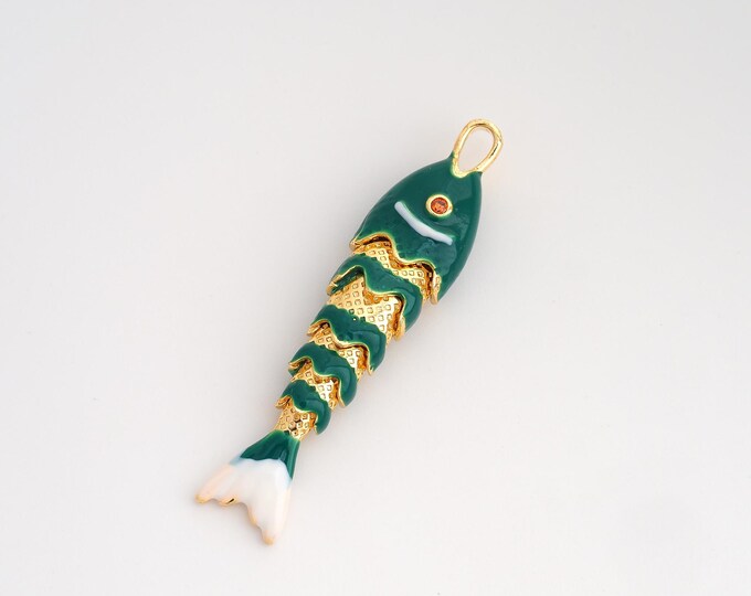 CZ Fish Pendant,Enamel Marine Life Pendant,18K Gold Filled Fish Charm,DIY Jewelry Accessories,45.4x10x7mm