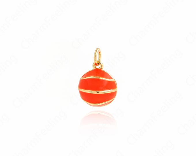 Enamel Basketball Pendant,Ball Charm, Ball Necklace, 18K Gold Filled Ball Jewelry,DIY Jewelry Supplies, 16x10.5x10.5mm