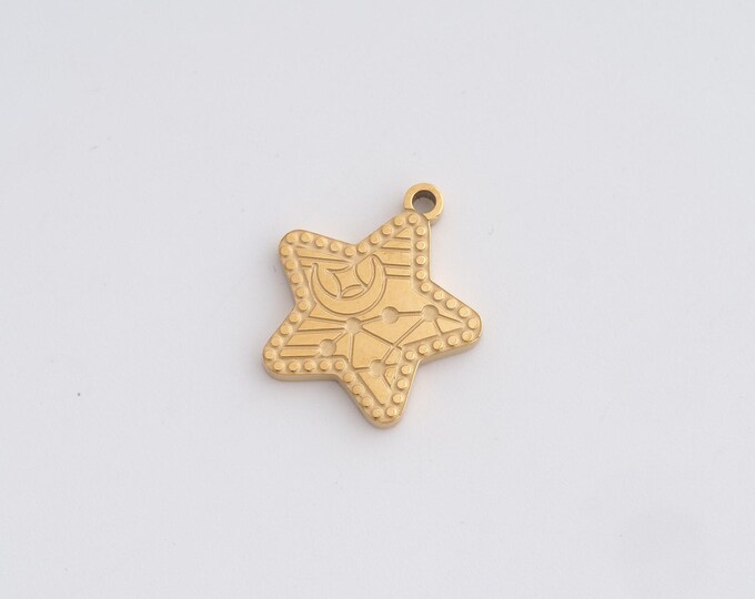 Stainless Steel Star Pendant,Celestial Charms, Starburst Charm, DIY Jewelry Supplies, 16.6x15x1.6mm