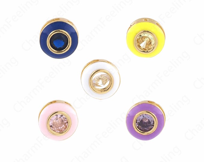 18K Gold Filled Round White Enamel Necklace, Magic Eye Pendant, Micropavé CZ Eye Pendant, Lucky Eye Pendant 8.2x4.4mm
