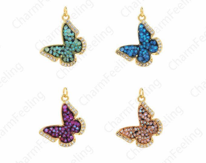 18K Gold Filled Insect Pendant,Enamel Butterfly Pendant,Butterfly Charm,Animal Charm,DIY Jewelry Making Accessories,23x18.5x4mm