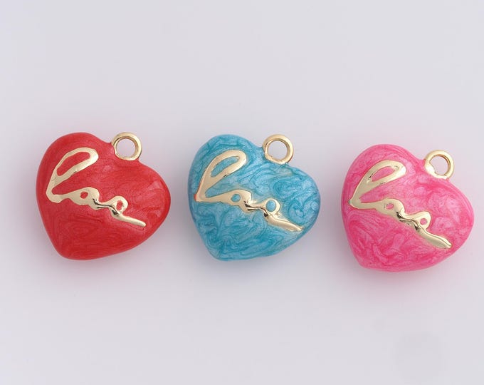 Enamel Heart Pendant,Heart Necklace, 18K Gold Filled Heart Charm, Love Necklace, DIY Jewelry Accessories,21.3x20.6x8.7mm