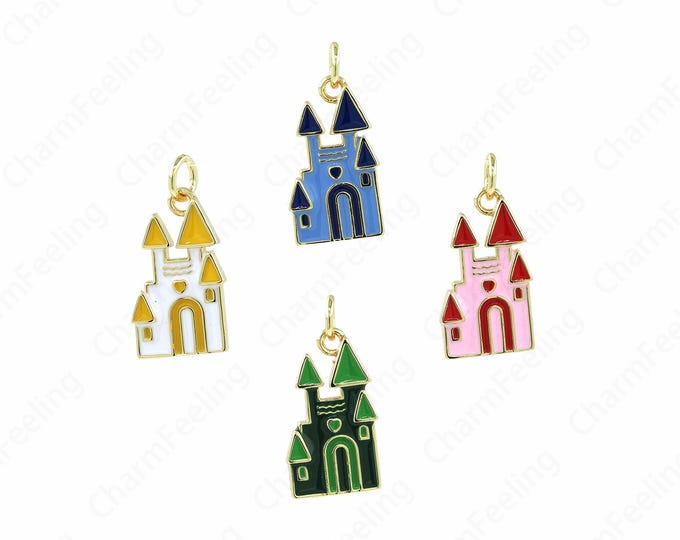 Castle Charm 18K Gold Filled House Pendant Enamel Charms Castle Pendant,DIY Jewelry Making,21x10x2.2mm