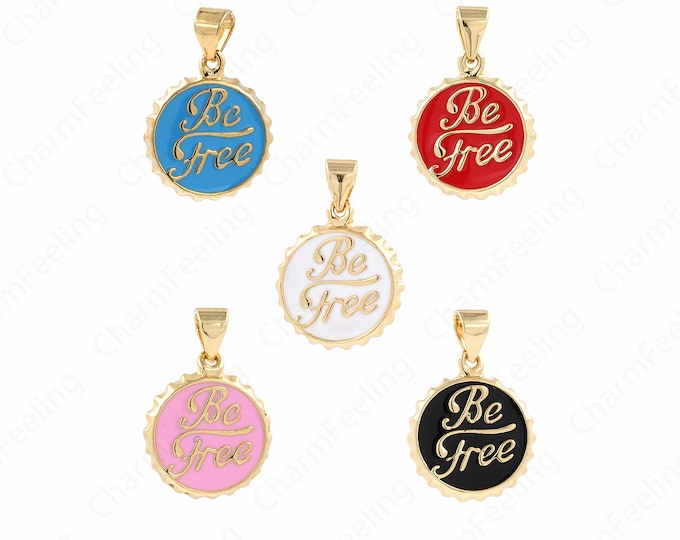 Bottle Cap Pendant,Enamel Bottle Cap Pendant,18K Gold Filled Soda Bottle Cap Necklace,Round Pendant,DIY Jewelry Accessories,21x14.5x2.5mm