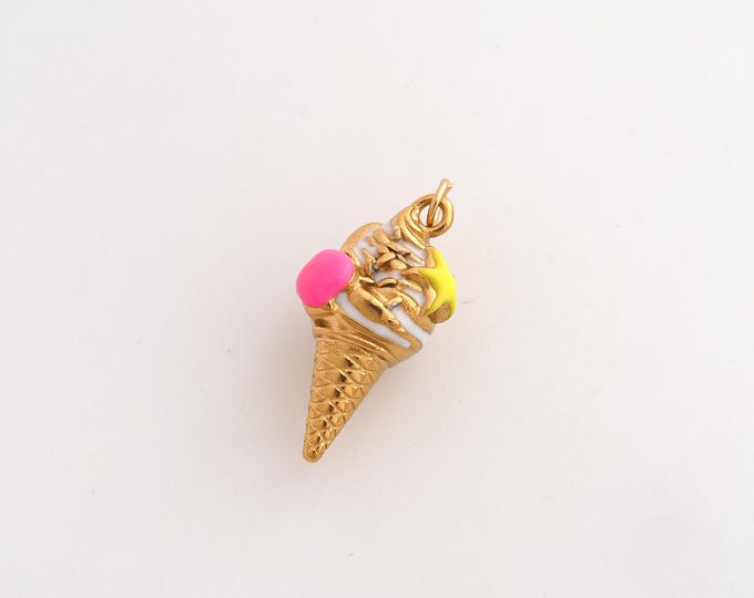 Enamel Ice Cream Charms,Dainty Dessert Charm, 18K Gold Filled Ice Cream Pendant,DIY Jewelry Accessories 24.3x11x9.5mm