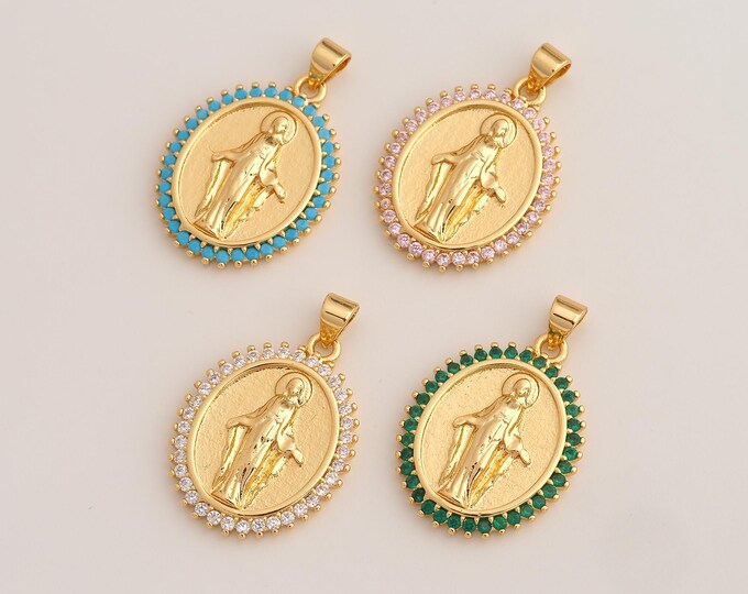 CZ Virgin Mary Pendant,Religious Pendant,18K Gold Filled Catholic Charm,DIY Jewelry Accessories,29.6x19.8x3mm