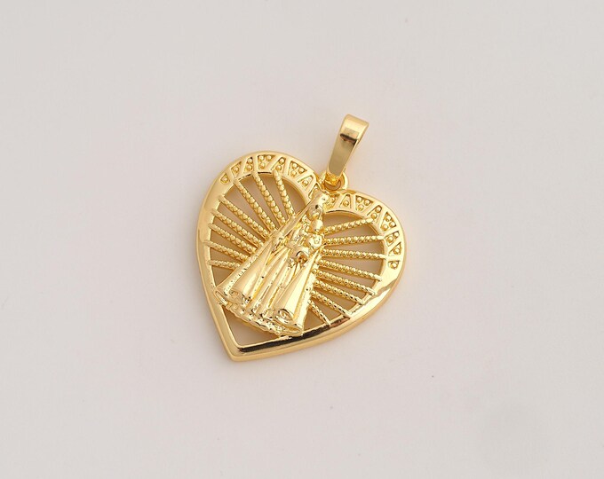 Heart Virgin Mary Pendant,Religious Pendant,18K Gold Filled Catholic Charm,DIY Jewelry Accessories,31x23.6x4mm