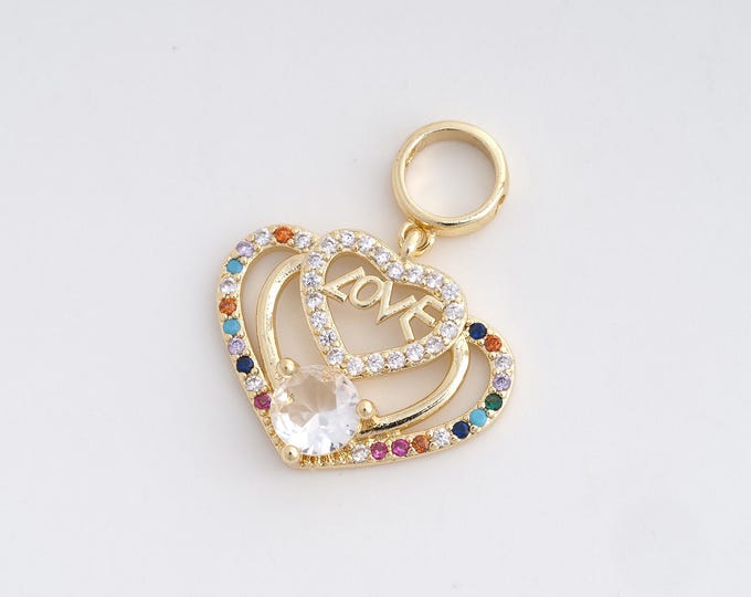 18K Gold Filled Heart Pendant,LOVE Pendant,Letter Pendant,Micropavé CZ Love Charm, DIY Jewelry Accessories 28.5x2x4.5mm